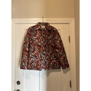 Floral Quilted Jacket Women’s Large Boho Cottagecore Whimsy Artsy Coat Pockets